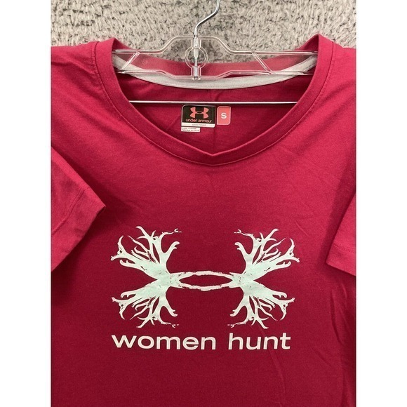 Under Armour Shirt Womens Small Pink Semi Fitted Hunting Short Sleeve Crew Neck - Picture 2 of 10